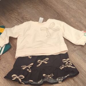 Carter's Cream Top and Black Skirt Set with Bows